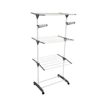 Imagem de Varal Grande de Chão 3 Andares Grade Dobrável Rodinha Articulado Portátil Calcinha Inoxidável Grande