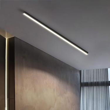 Imagem de GZZBMY LED Candeeiro de teto moderno minimalista longas luzes de teto metal alumínio acrílico candeeiros teto interior para quarto sala de estar corredor restaurante (luz branca preta, 100 cm)