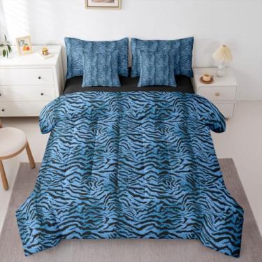 Imagem de Erosebridal Jogo de cama King com estampa de tigre azul, 7 peças, para mulheres, homens e adultos, com estampa de pele de tigre selvagem, conjunto de cama com estampa de animal de tigre selvagem