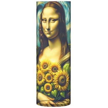 Imagem de Mona Lisa Girassol Noite Estrelada Vaso de Flor Alto Vasos Cilindros de Plástico para Centros de Mesa Decoração de Quarto, Estética, 30 cm x 9,9 cm
