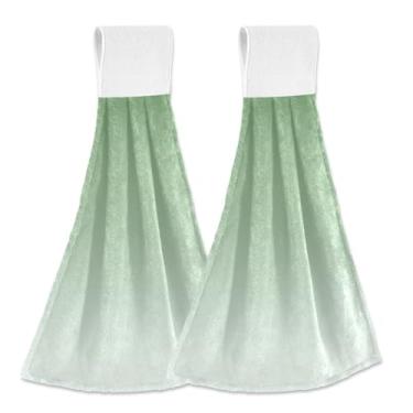 Imagem de Joitme Dinossauro verde menta creme gradiente pendurado toalhas de mão pacote com 2 toalhas de banho de lã coral macio absorvente com fita mágica laço para pendurar, panos de prato decorativos para