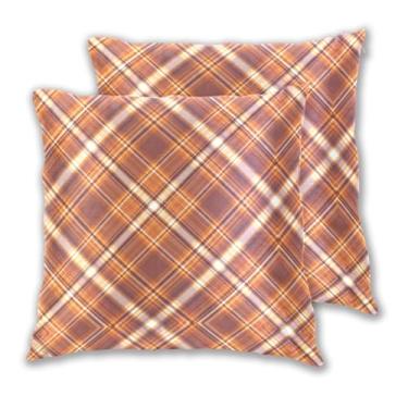 Imagem de Joitme Conjunto de 2 capas de almofadas xadrez listradas, marrom e laranja, capa de almofada fofa para sofá-cama, decoração de casa confortável para sala de estar, 50 x 50 cm, 2 peças