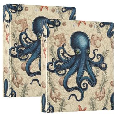 Imagem de Pasta personalizada vintage azul escuro polvo 3,8 cm, 3 anéis, 200 folhas, caderno, fofo, redondo, fichário, 31,5 x 27 x 6 cm, pacote com 2