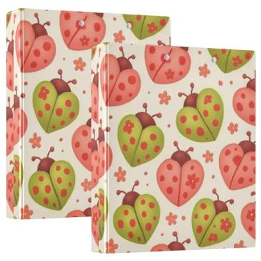 Imagem de Fichários personalizados com 3 anéis de joaninhas rosa e verde, 3 cm, comporta 200 folhas, pastas, anel redondo, fichário resistente, 31,5 x 27 x 6 cm, pacote com 2