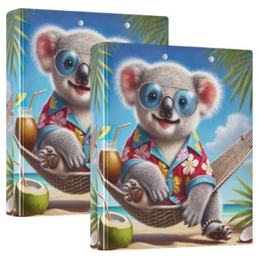 Imagem de Fichários de 3 anéis Summer Koala Palm Paradise de 3 cm comporta 200 folhas fofas pastas de caderno floral anel redondo fichário de escritório, 31,5 x 27 x 6 cm, 1 pacote