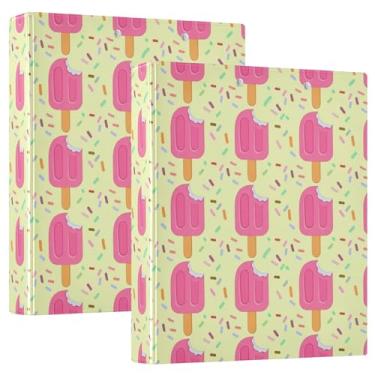 Imagem de 3 anéis de picolés rosa amarelo claro com 3 argolas de 3 cm comporta 200 folhas fofas pastas de impressão portfólio fichário de receita de anel redondo, 31,5 x 27 x 6 cm, 1 pacote