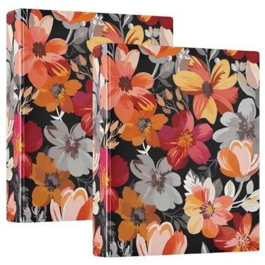 Imagem de Fichários florais personalizados com 3 anéis de 3 polegadas para 200 folhas, caderno, fofo, anel redondo, fichário de apresentação, 31,5 x 27 x 6 cm, pacote com 2