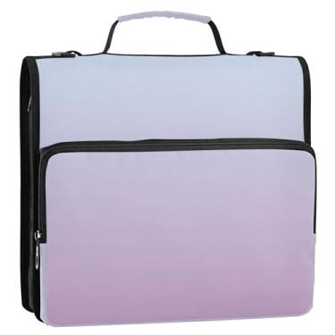 Imagem de Fichário elegante azul lilás gradiente com 3 anéis de 3,8 cm D fichário organizador com zíper com alça de ombro para escola, profissional, vários bolsos, pasta de portfólio grande
