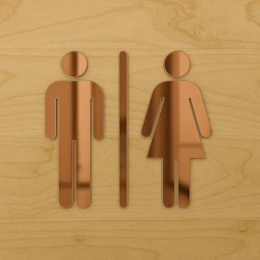 Imagem de Placa de sinalização Feminino Masculino para banheiros e lavabos em acrilico espelhado (Bronze)
