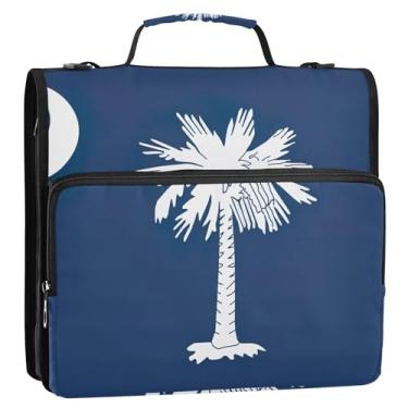 Imagem de Fichários de 3,8 cm (1 1/5.1 cm) 3 anéis bandeira do estado da Carolina do Sul bolsa organizadora de fichários com alça para armazenamento floral escolar estojo portfólio com alça