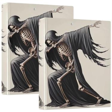Imagem de Fichários personalizados Grim Reaper Dabbing de 3 cm com 3 anéis para guardar 200 folhas, pastas fofas para fichário, 31,5 x 27 x 6 cm, pacote com 2
