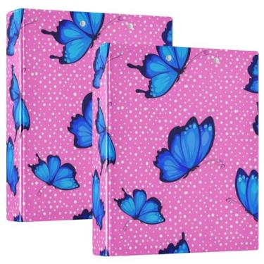 Imagem de Pastas com 3 anéis rosas, borboletas, bolinhas azuis, 200 folhas, fichário redondo, 31,5 x 27 x 6 cm, pacote com 2