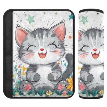 Imagem de Joitme Cute Kitten Butterfly Two Packs Almofada de cinto de segurança, capas de cinto de segurança macias, adequadas para vários usos, ombreiras para mochilas