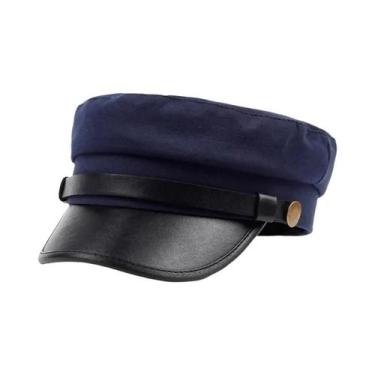 Imagem de Bonés De Couro Unissex Estilo Militar Para Mulheres, Chapéu De Cadete 