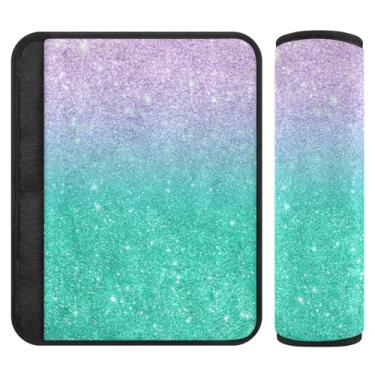 Imagem de Capas de cinto de segurança de flanela macia degradê azul-petróleo roxo para assento de carro infantil - almofadas acolchoadas para carros, bolsas de câmera e mochilas