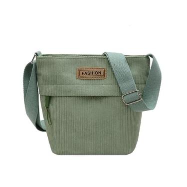 Imagem de Bolsa tiracolo de veludo cotelê, bolsa de ombro estilo vintage com tecido texturizado, bolsa feminina retrô, Verde, Medium, Mochila casual