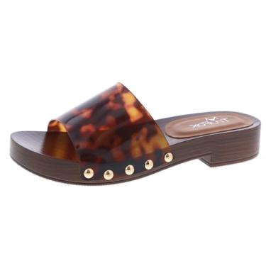 Imagem de TruFox Sandália feminina de bico aberto, sem cadarço, salto baixo cravejado com tachas sandálias de madeira sintética para mulheres mules, Tortiose, 37