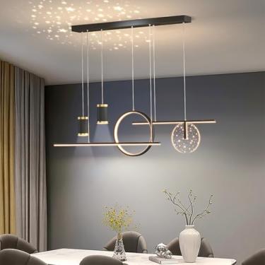 Imagem de Luminária pendente LED dimerizável, design linear, para mesa de jantar, lustre com altura ajustável para sala de jantar, cozinha e escritório (preta, 100 cm)