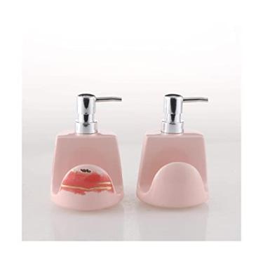 Imagem de Dispensador de sabão de dupla finalidade de cerâmica simples dispensador de loção manual com bomba de bancada 400 ml/ 399.7 g rosa fácil de usar