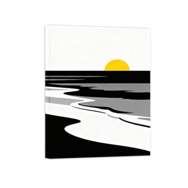Imagem de Pôster paisagem - Mar Negro e Branco - Impressões em Tela - Imagem Moderna Natureza para Sala de Estar Decoração 50x65cm Tela Embrulhada