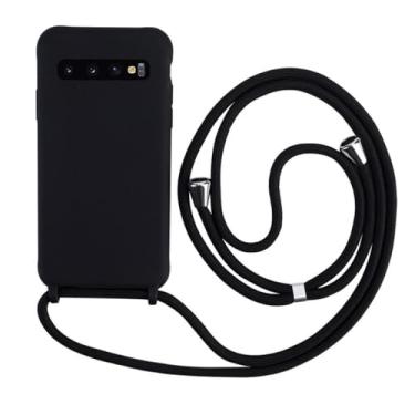 Imagem de Colar crossbody cinta cordão cabo caso de telefone para samsung galaxy s10 s9 s8 s10e nota 10 plus silicone macio tpu capa traseira, preto, para s10