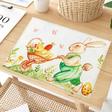 Imagem de RGHSZ Jogo americano de Páscoa em aquarela com coelhinho, conjunto de 4, tapete de jantar com ovo de páscoa para cozinha, sala de jantar, decoração de mesa, jogo americano com tema de primavera em
