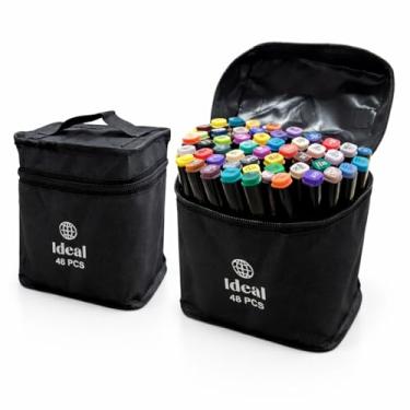 Imagem de Conjunto de 48 Canetas Hidrográficas Coloridas com Estojo, Material Plástico e Poliéster, 16x14x11cm, Ideal para Uso Escolar e Artístico, para Maiores de 3 Anos