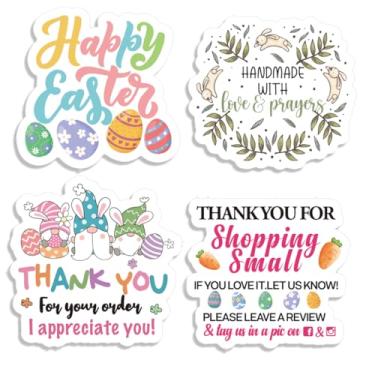 Imagem de 200 adesivos de gnomo de coelhinho da Páscoa para pequenas empresas, 4 estampas de desenhos fofos coelho ovo da páscoa adesivos para produtos artesanais, embalagem de presentes, pequena loja