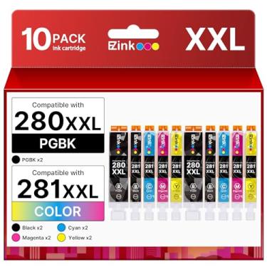 Imagem de E-Z Ink (TM) Cartucho de tinta de substituição para Canon 280 281 PGI-280XXL CLI-281XXL compatível com PIXMA TR7520 TR8520 TS6120 TS6220 TS6320 TS8120 TS9120 TS9521C TS702 (pacote com 10)