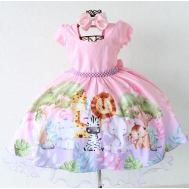 Imagem de Vestido Infantil Safari Festa Aniversario Com Tiara - Pingo De Gente K