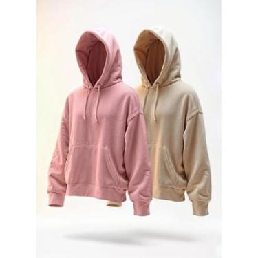 Imagem de Kit 2 Moletom Masculino Feminino Blusa Casaco Canguru Capuz-Unissex