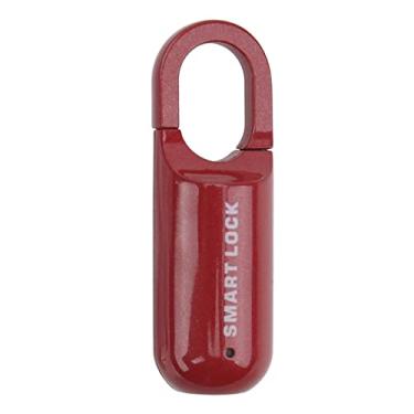 Imagem de lyrlody Cadeado de impressão digital, trava de segurança sem chave com indicador LED, para portas, malas, academia (vermelho)