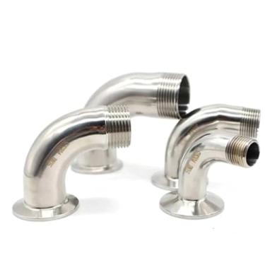 Imagem de MGTCAR 3/20.3 cm 1/5.1 cm 3/10.2 cm 2.5 cm 1-1/10.2 cm BSPT macho 3.8 cm Tri Clamp 90 graus cotovelo 304 aço inoxidável encaixe de tubulação sanitária Home Brew Beer Wine (DN40 x grampo 64)