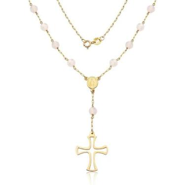 Imagem de Colar Terço Ouro 18k 750 Com Cristais Facetados 4mm - 45cm - SofistGol