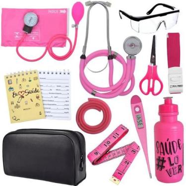 Imagem de Kit Enfermagem Estágio Aparelho Pressão Estetoscópio - INCOTERM, ROSA 