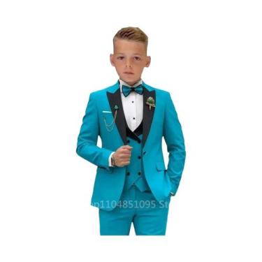 Imagem de Terno Slim Fit Infantil Verde Matcha De 3 Peças Com Lapela Pontuda, Ja