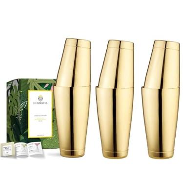 Imagem de Homestia Coqueteleira Boston Gold de aço inoxidável de 510 g e 800 ml, conjunto de coqueteleira de bar para bartender, conjunto de 3