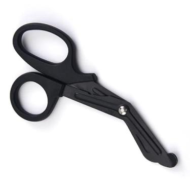 Imagem de Aqur2020 Tesouras de Bandagem, Tesoura de Aço Inoxidável Com Serrilhado para Cortar Ataduras de Gaze lã de Lona, ​​design de Alça Ergonômica (Preta)