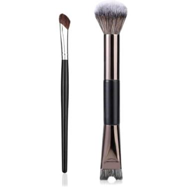 Imagem de Pincel de contorno de nariz 2 em 1 - pincéis macios e duplos, pincéis de maquiagem facial, 2 peças de pincéis de maquiagem de precisão para esculpir o nariz, definir destaque