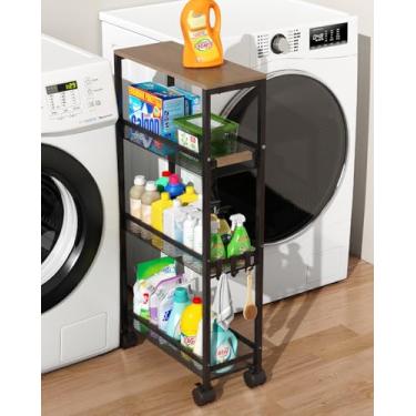 Imagem de TIPGO Carrinho de armazenamento fino utilitário, carrinho de rodinhas de 4 camadas com rodas, armário de armazenamento estreito para banheiro, prateleiras de lavanderia para organização de quarto