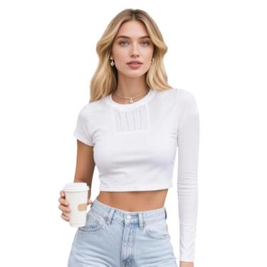 Imagem de C-ZOFEK Camisa feminina branca curta cosplay manga assimétrica para fantasia de Halloween, Bege, P