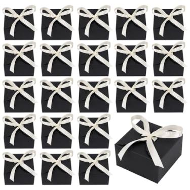 Imagem de PH PandaHall Pacote com 30 mini caixa de presente preta, 9 x 9 x 5 cm, caixa de presente de papel quadrada dobrável com fita para biscoitos de presente, sabonetes, joias, aniversário, festa de