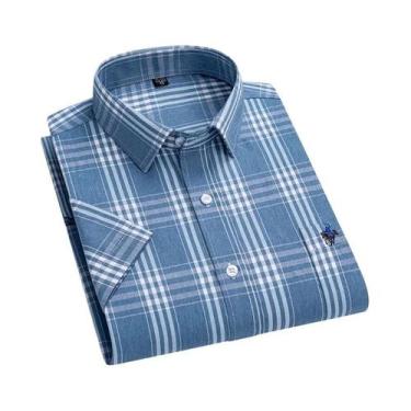 Imagem de Camisa Masculina De Algodão Xadrez 6XL De Manga Curta Com Bolso, Casua