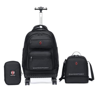 Imagem de Kit Mochila Escolar de Rodinha Juvenil Lancheira Estojo Faculdade 30 Litros-Masculino