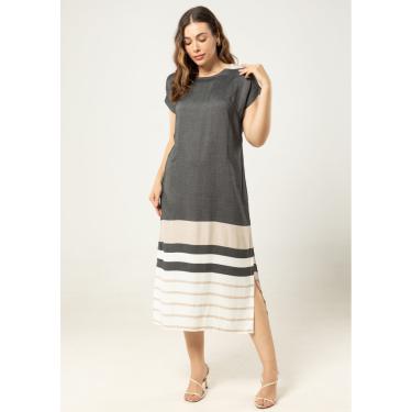 Imagem de Vestido Pau a Pique Listrado Viscose Preto