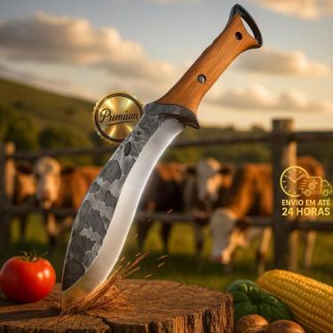 Imagem de Faca Kukri Tática Artesanal Aço Forjado Cabo Madeira Com Bainha Luxo -