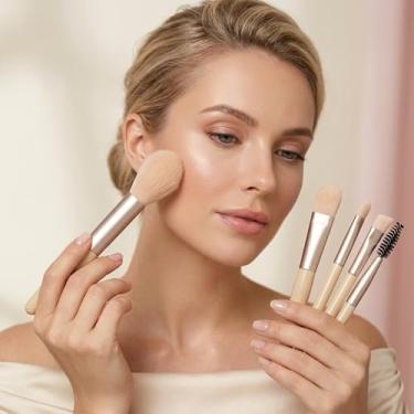 Imagem de Conjunto de pincéis de maquiagem, 8 peças, kit de pincéis de base, corretivo de pó sintético macio, pincéis de mistura de sombras com bolsa de armazenamento de viagem para maquiagem de rosto e olhos