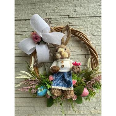 Imagem de Guirlanda de Pascoa Coelho decorativo Palha 40 cm