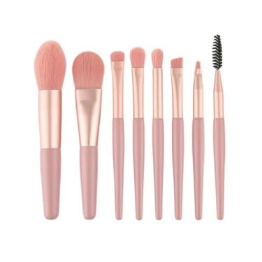 Imagem de 8 pincéis de maquiagem para viagem com bolsa, pincéis de cosméticos portáteis para base de rosto, blush, sombra de olhos