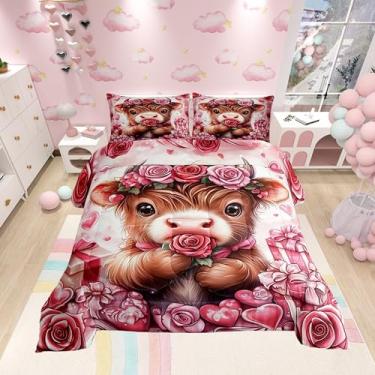 Imagem de Manfei Conjunto de edredom Queen para presente romântico de rosa, 3 peças, decoração alternativa para quarto de adultos, enchimento interno de microfibra ultramacia, 3 peças de roupa de cama